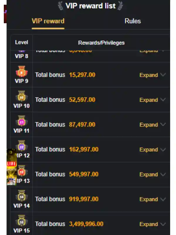 GoKashPK game VIP Bonuses List